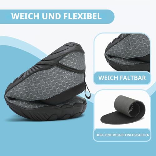 Detalle de Mishansha Herren Badeschuhe Barfuß Wasserschuhe Dunkelgrau Gr.39