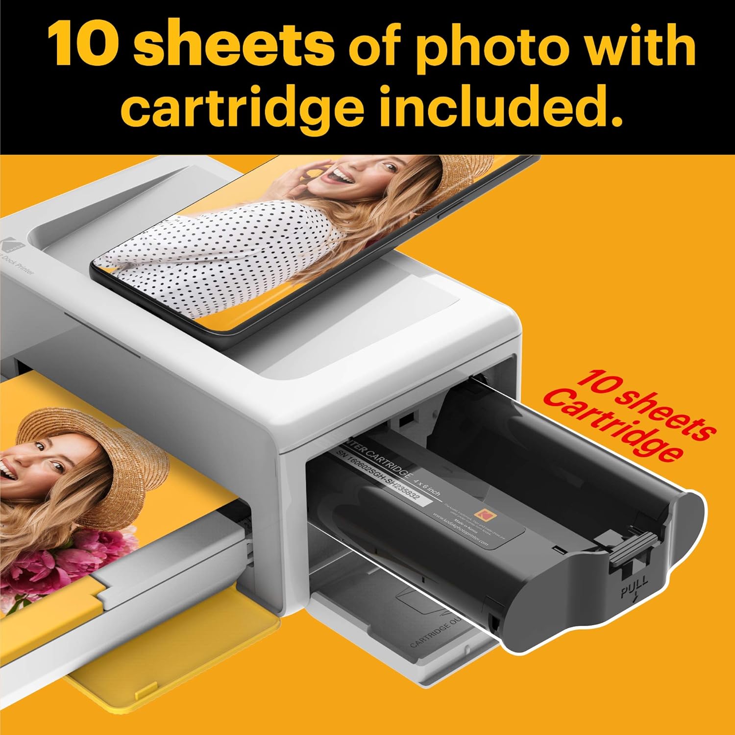 Detalle de KODAK PD460 – Imprimante photo 10x15 cm, Bluetooth et Docking, Blanc & Jaune