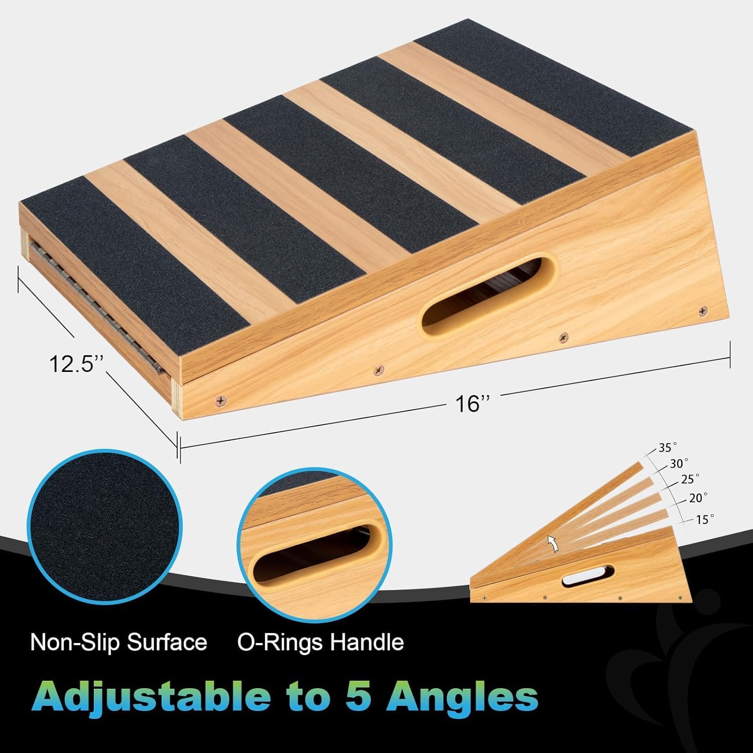 Detalle de StrongTek Professional Wooden Slant Board — 5-Position Incline, 500 lb Capacity