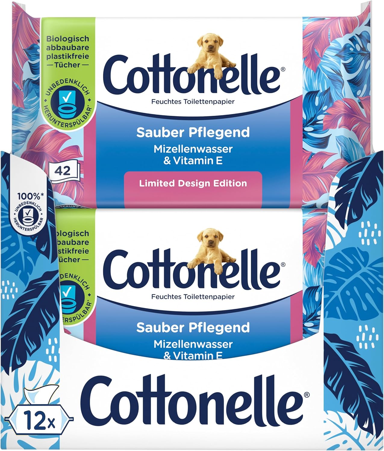 Cottonelle Feuchtes Toilettenpapier – Sauber Pflegend mit Wasser-Micelle, 12 x 42 Tücher
