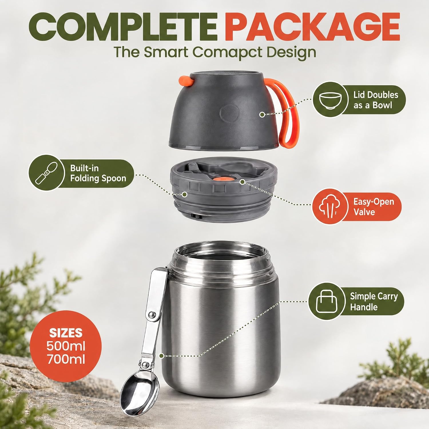 Detalle de Dimono Récipient isotherme en acier inoxydable 500 ml Thermal Food Container