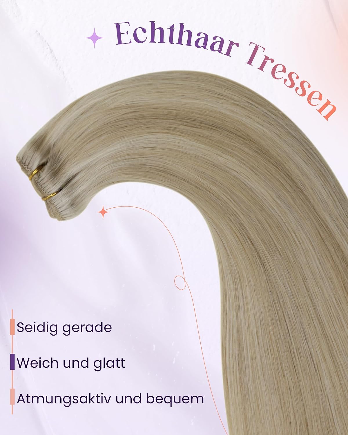 Thumbnail 6 de LaaVoo Echthaar Tressen zum Einnähen Blond – Goldblond Highlight, 50 cm, 100 g, Remy Haar