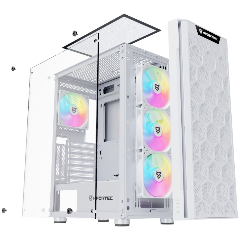 Detalle 2 de Nfortec Azir Torre ATX blanca con frontal 3D mallado