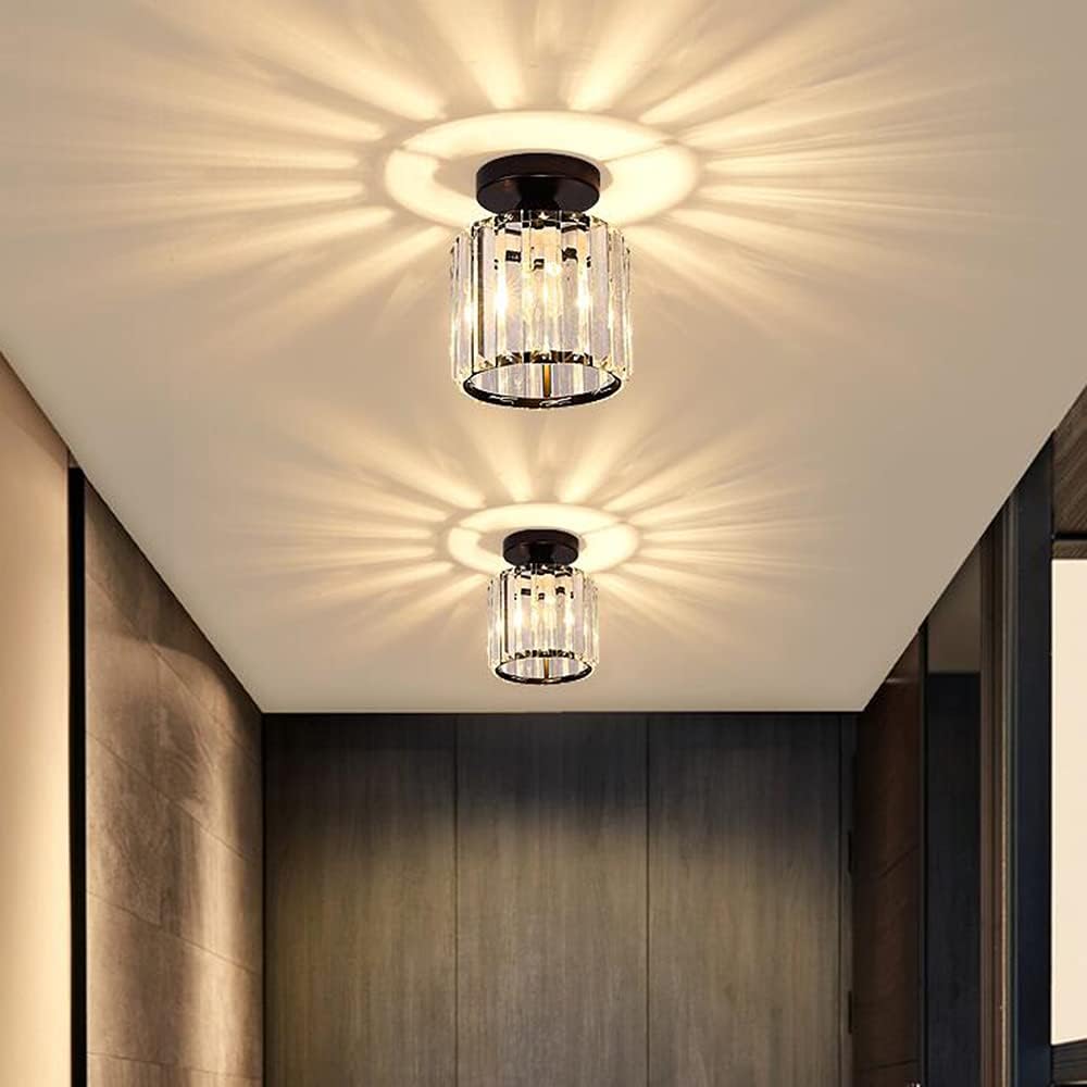 Detalle 2 de FRIXCHUR Crystal Chandelier Ceiling Light — 5.1 Inch Flush Mount, Black with Crystal Accents (Bulb Not Included)