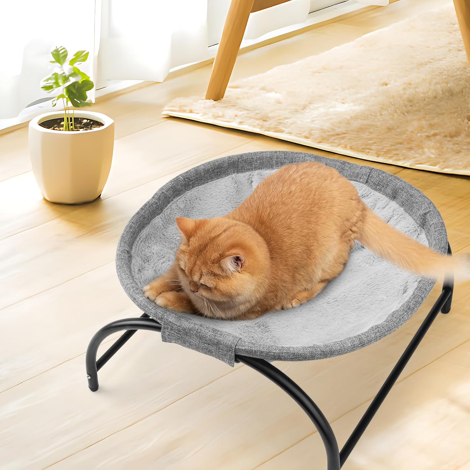 Detalle de Hamac d'extérieur surélevé LIFLIX pour Chat avec Peluche Amovible – Résistant et Lavable