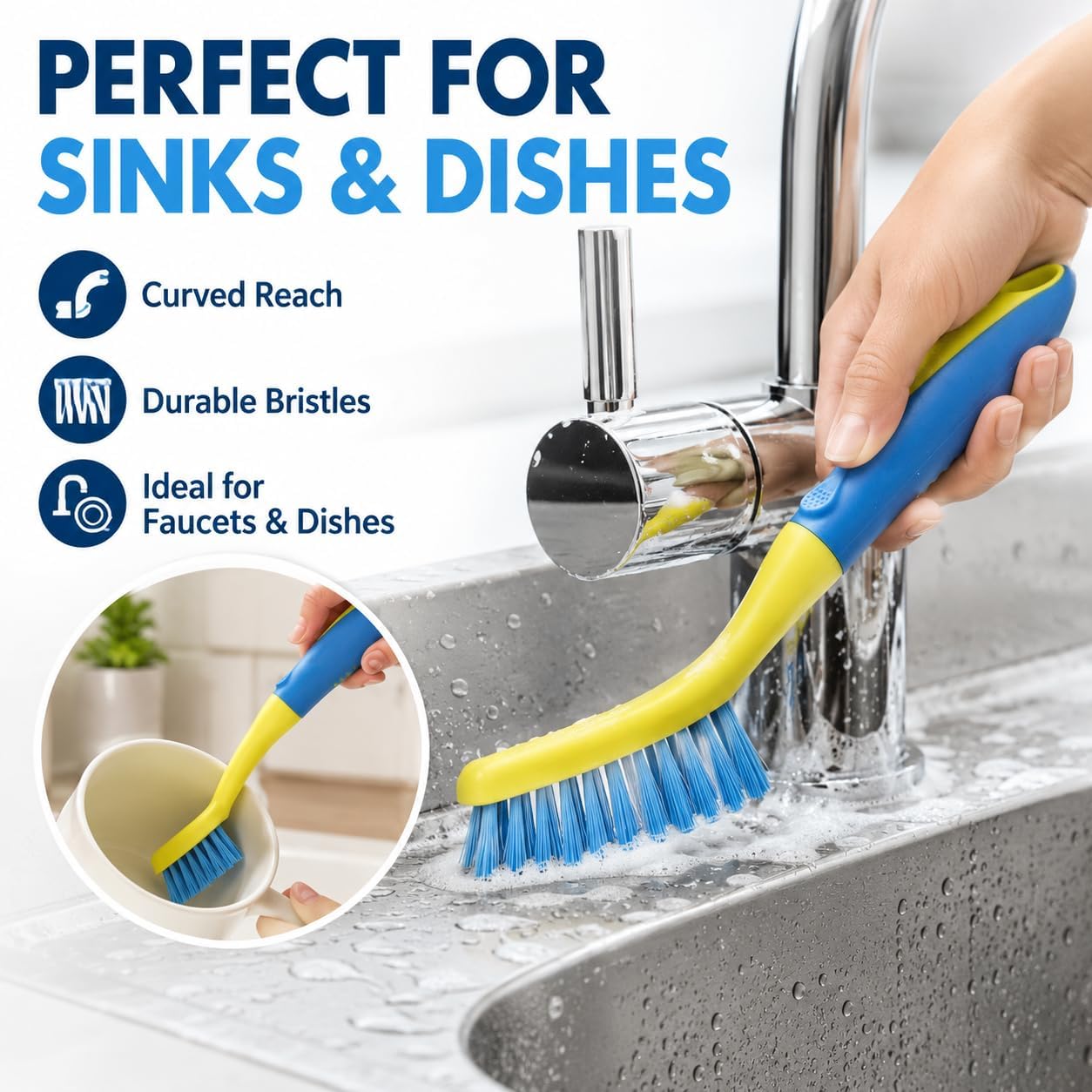 Detalle de Scrub Brush Set for Bathroom Kitchen Deep Cleaning – 4-Piece with Ergonomic Handle
