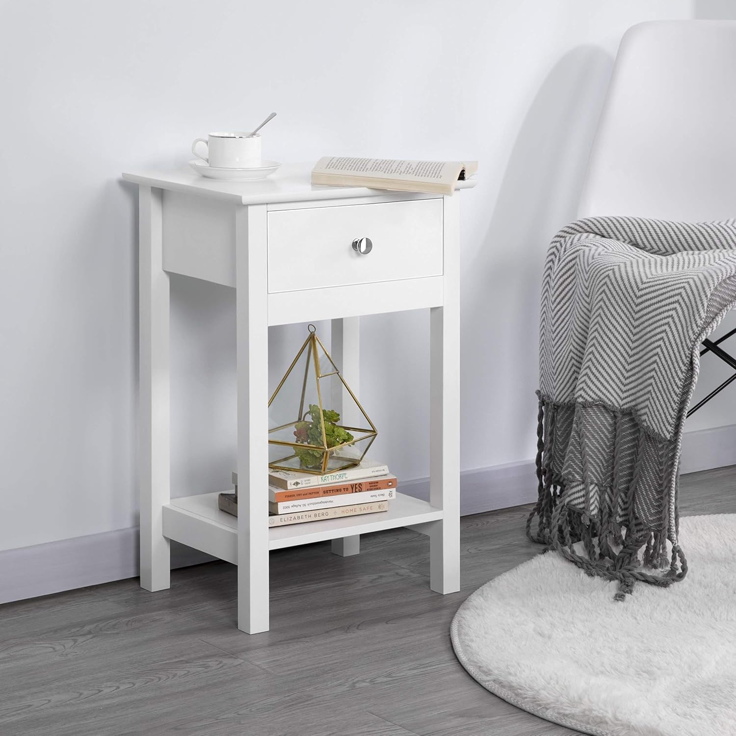 Thumbnail 6 de Yaheetech Comodino Tavolino da Letto con Cassetto e Ripiano – Stile Shabby Chic, MDF 40 x 30 x 61 cm