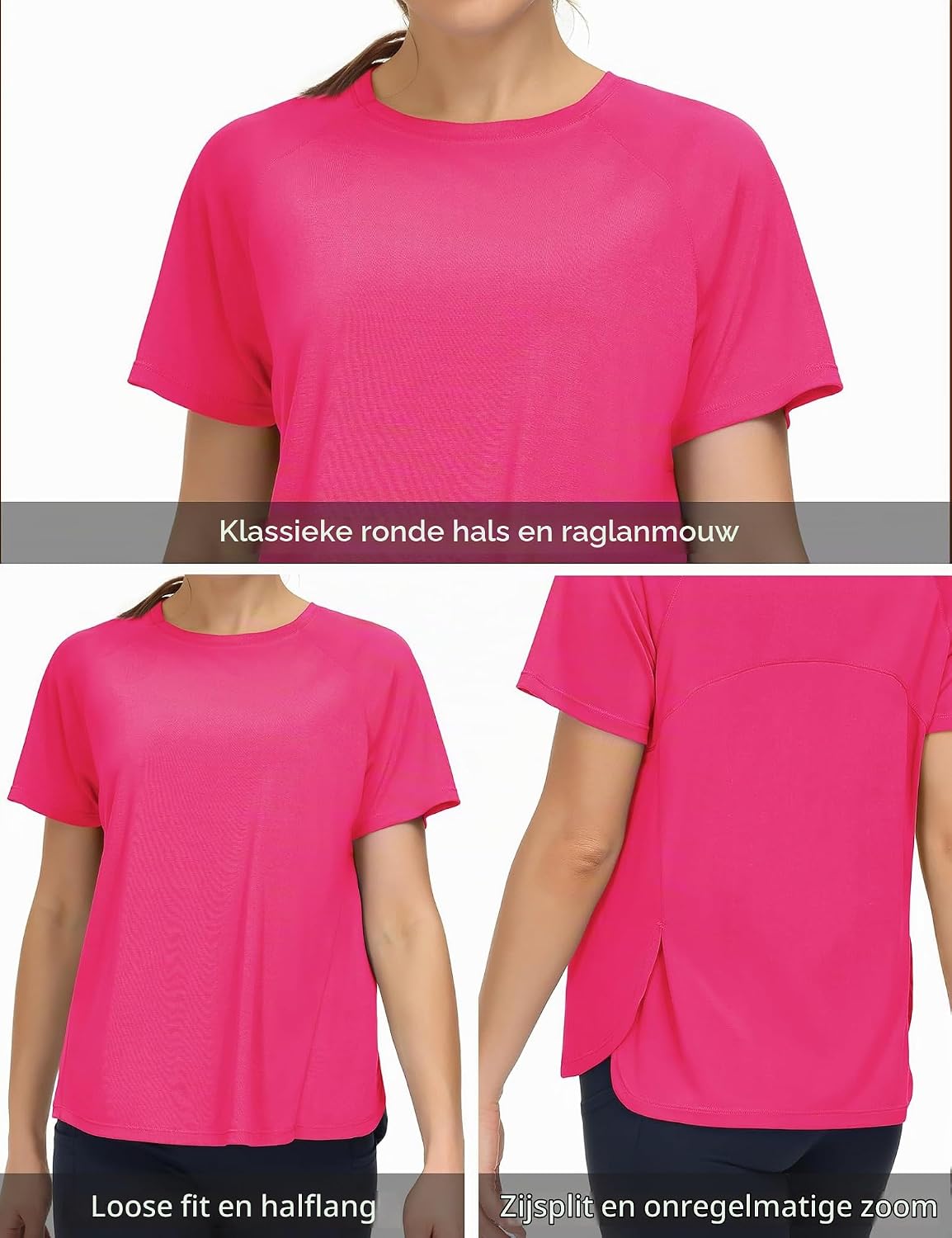 Detalle de THE GYM PEOPLE damessportshirt van katoenmix met zijsplit en losse pasvorm