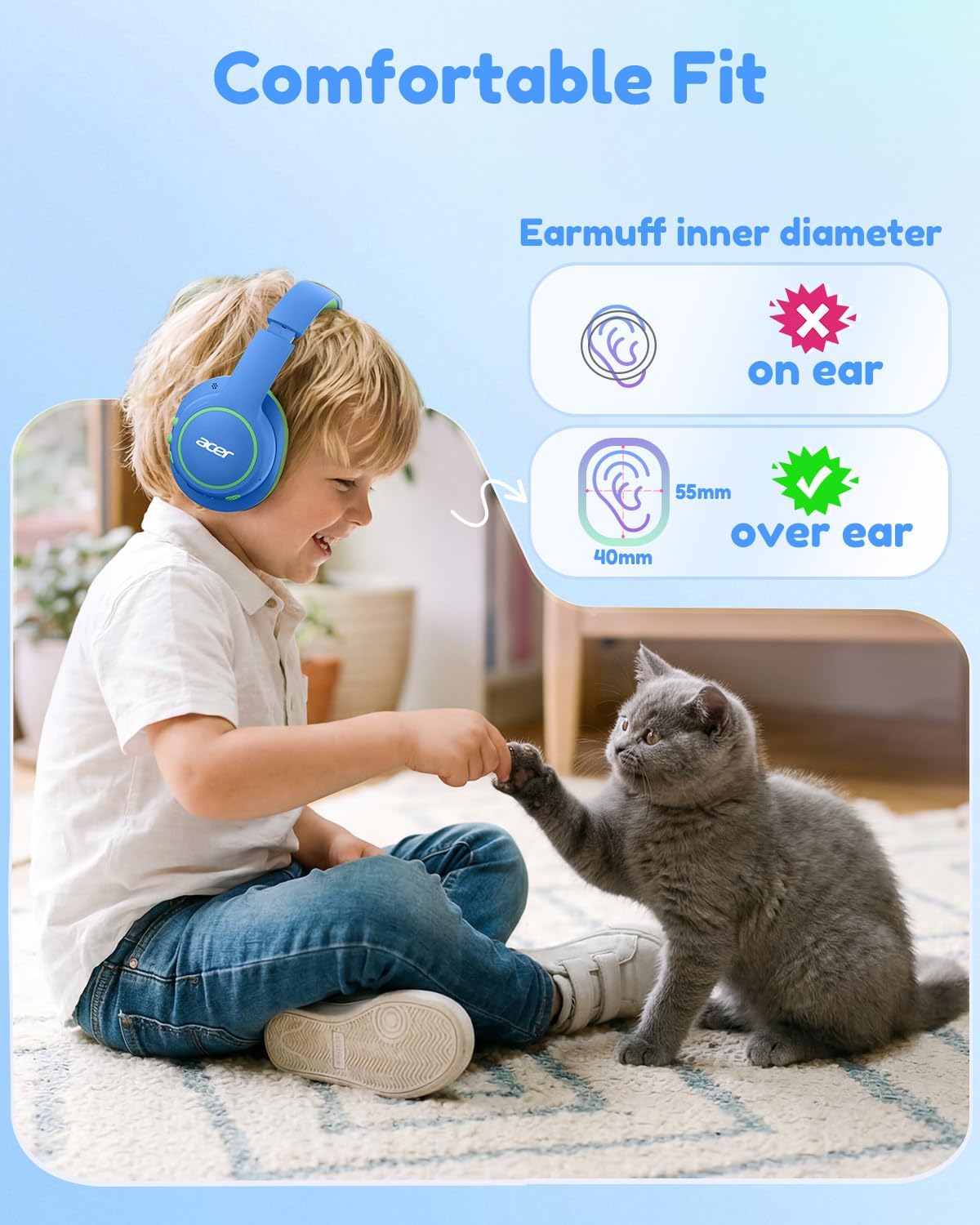 Detalle 2 de Acer OHR702 Kids’ Wireless Over-Ear Headphones, 85 dB Limit, Bluetooth 6.0