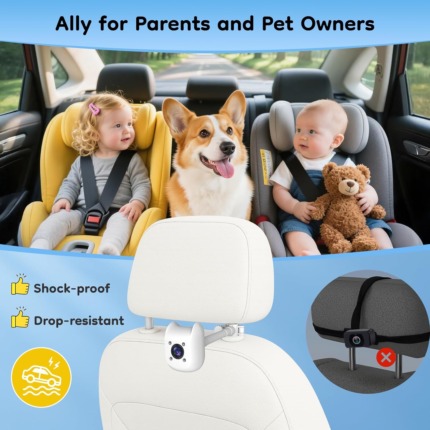 Thumbnail 4 de ELECROW 2-Kids Baby Car Camera for Seat with 6.86 Inch Ultrawide Display