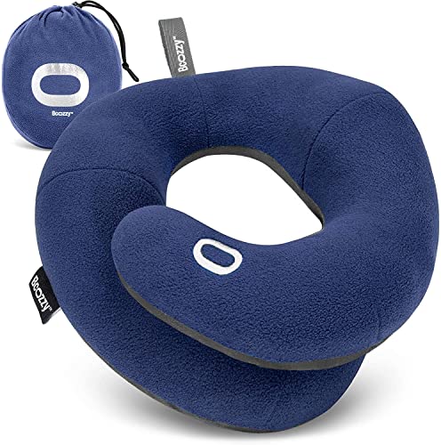 BCOZZY La Almohada de Viaje para el Cuello (Tamaño Large, Azul Marino) – Doble Soporte y Barbilla en Cualquier Posición