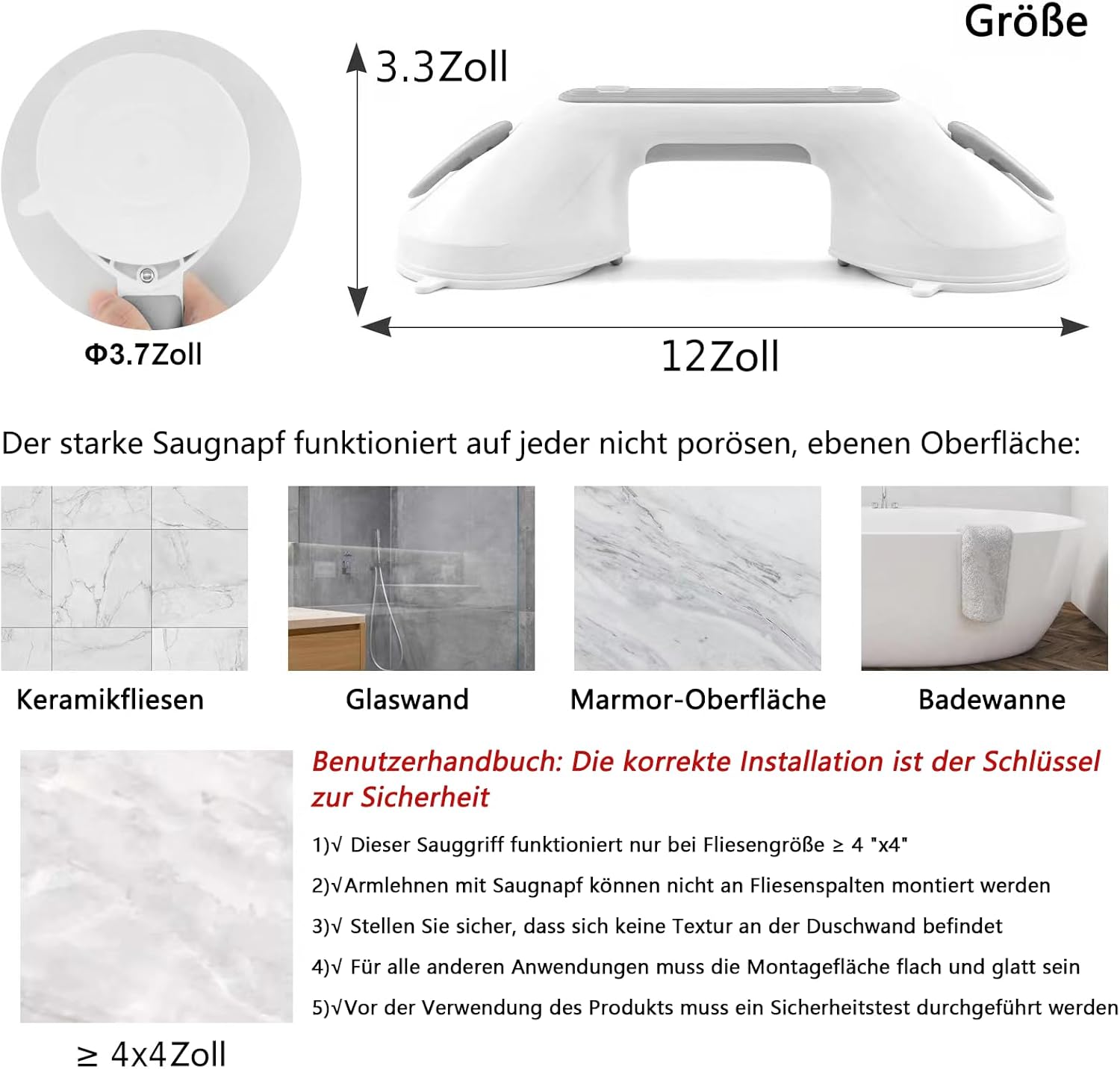 Thumbnail 2 de Newthinking Haltegriff mit Saugnapf – 30 cm, 2 Stücke für Dusche und Bad