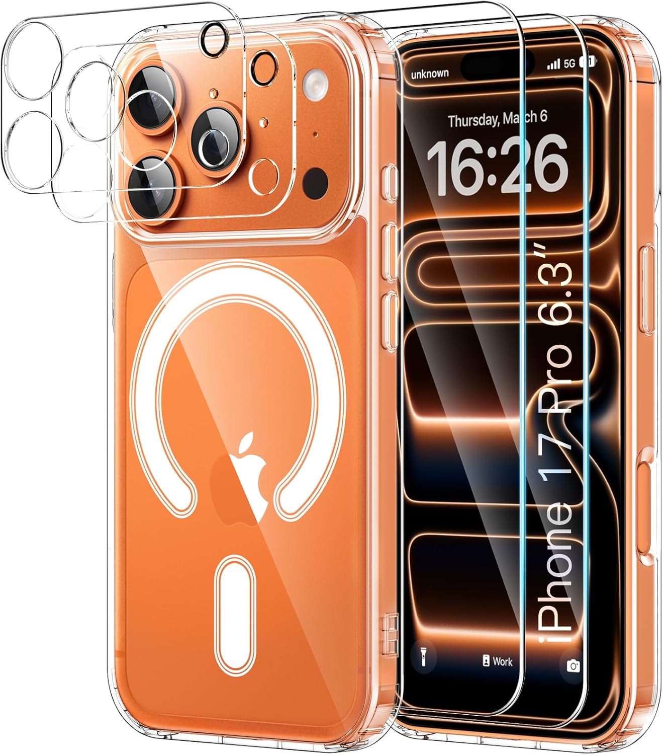 Detalle de YNMEacc 5 in 1 Magnetic Case for iPhone 17 Pro (6.1) with 2 Screen Protectors & 2 Lens Protectors – MagSafe Compatible