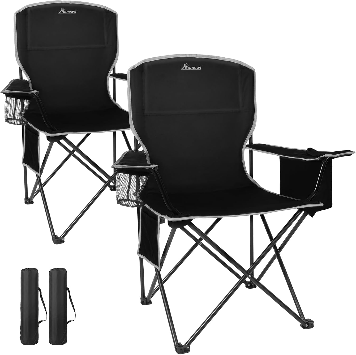 Detalle de Romswi OCC-1424-R-N1 Folding Camping Chair Set, 4-Can Coolers, Cup Holders