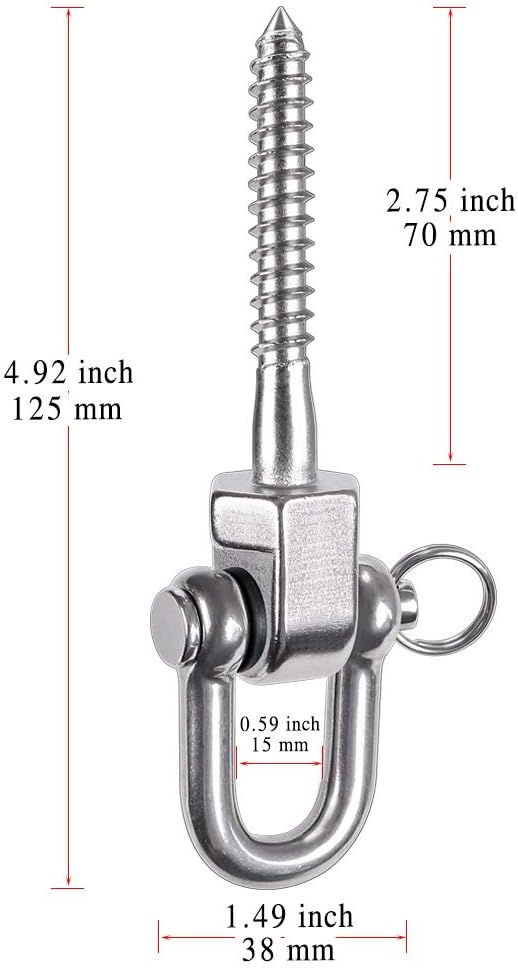 Detalle de BeneLabel 2er Schaukelhaken 125mm – Edelstahl Drehbar, Last bis 816 kg, Montage an Holzbalken