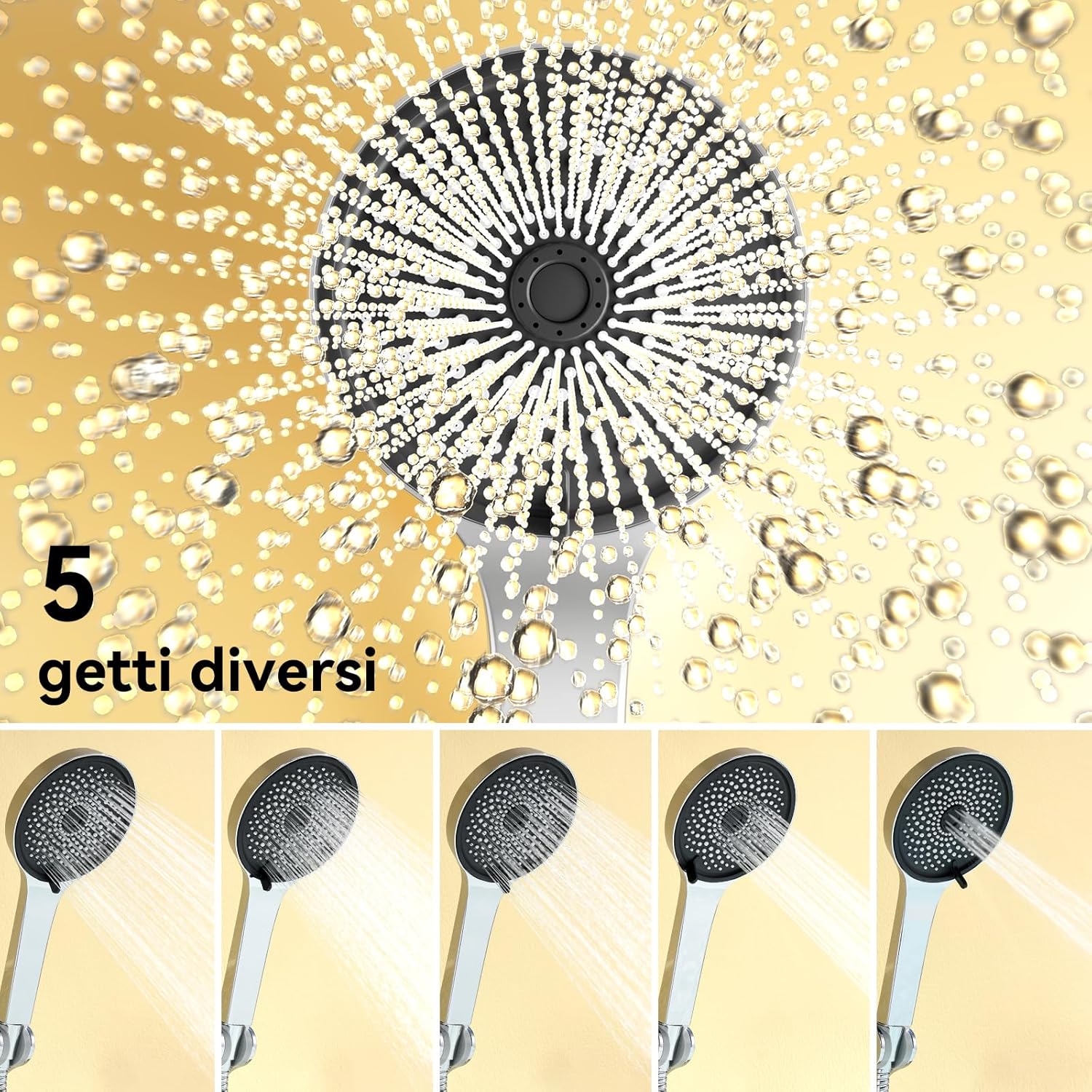 Thumbnail 5 de Auralum Miscelatore doccia in ottone con porta sapone, soffione 5 funzioni e tubo doccia 1,5 m