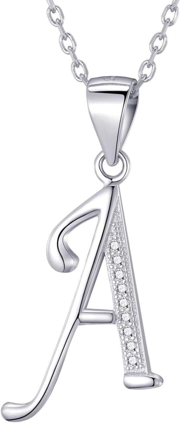 Detalle de Morella Collana da Donna in Argento 925 Rodinato con Ciondolo Lettere e Zirconi Bianchi, Lunga 45 cm
