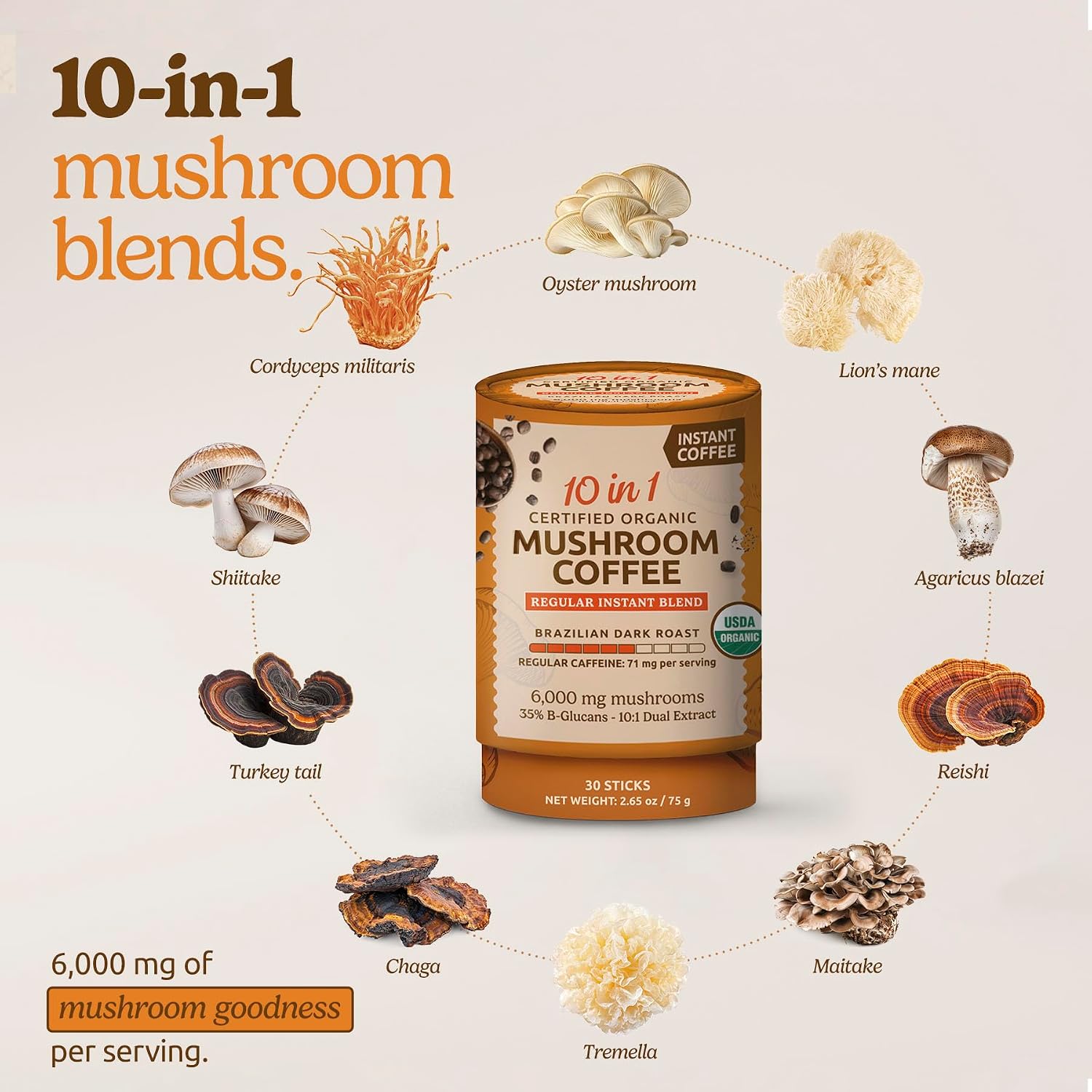 Detalle 2 de MatchaDNA Mushroom Coffee, 30 Sticks