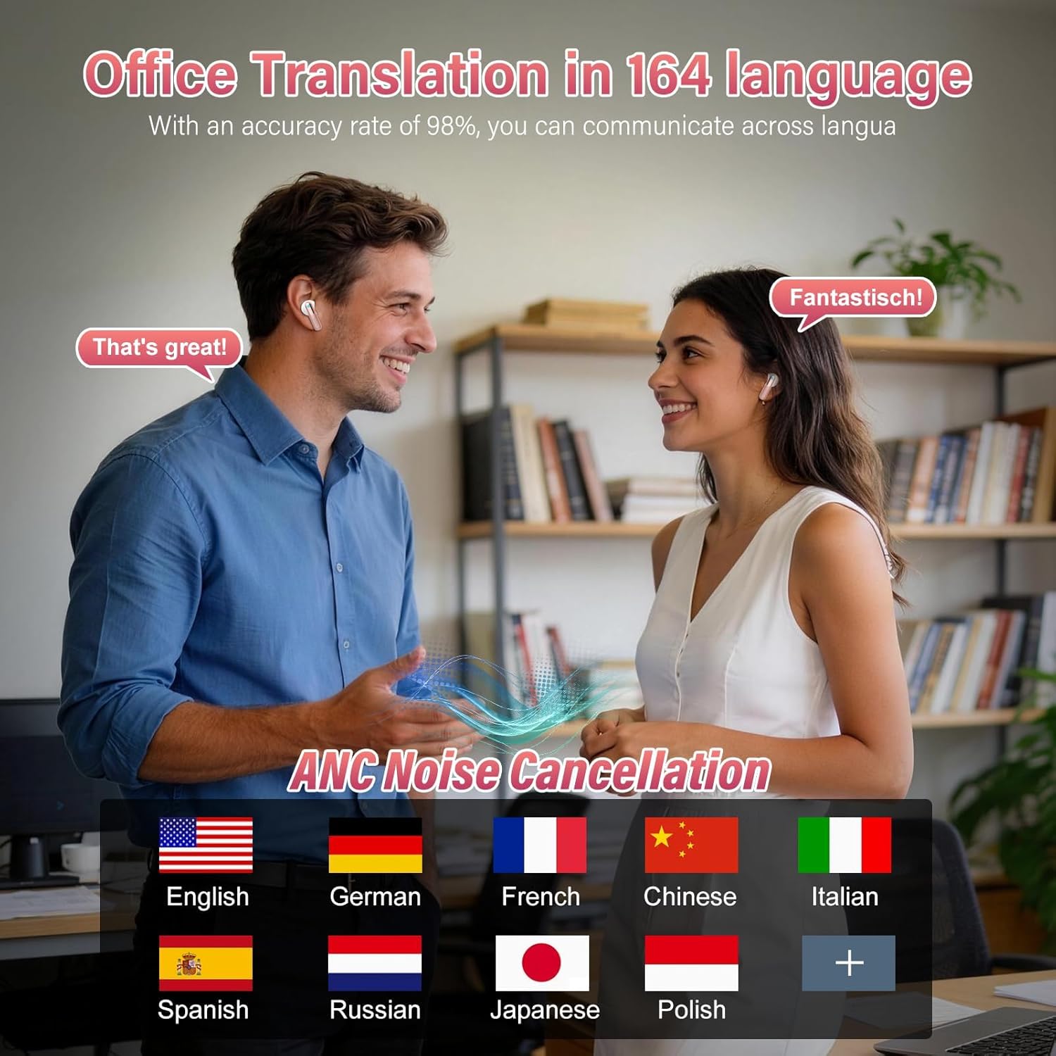 Detalle 2 de ZYHKON Écouteur Traducteur Instantané – Traduction 164 Langues, ANC/ENC, Écran Tactile LED
