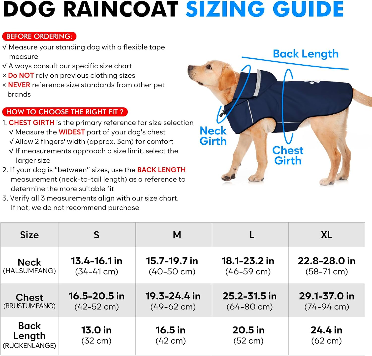 Thumbnail 6 de BiPawTi Dog Waterproof Coat for Large Dogs (Blue, Size L) with Reflective Hood