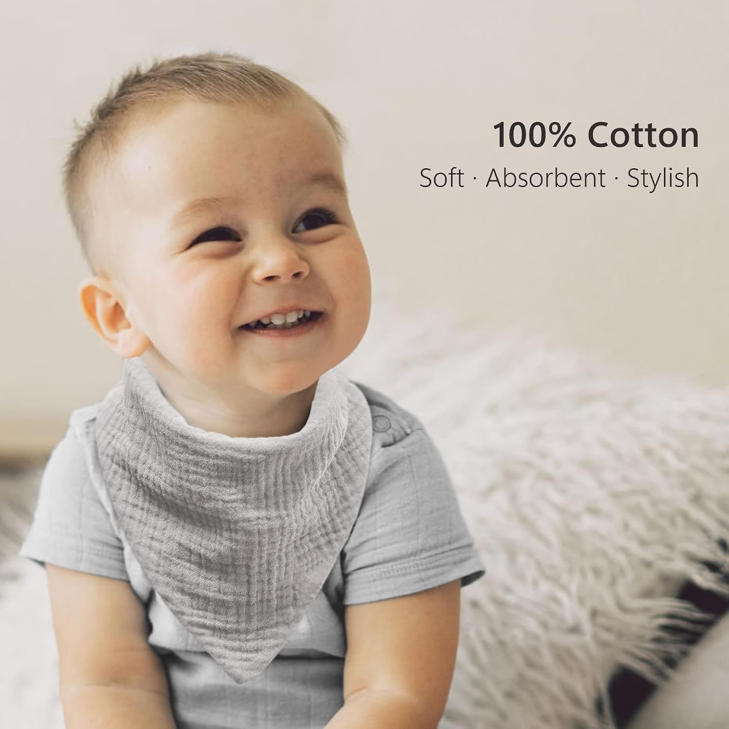 Thumbnail 1 de Bearmoss Muslin Baby Dribble Bibs – 100% Cotton, 8-Pack