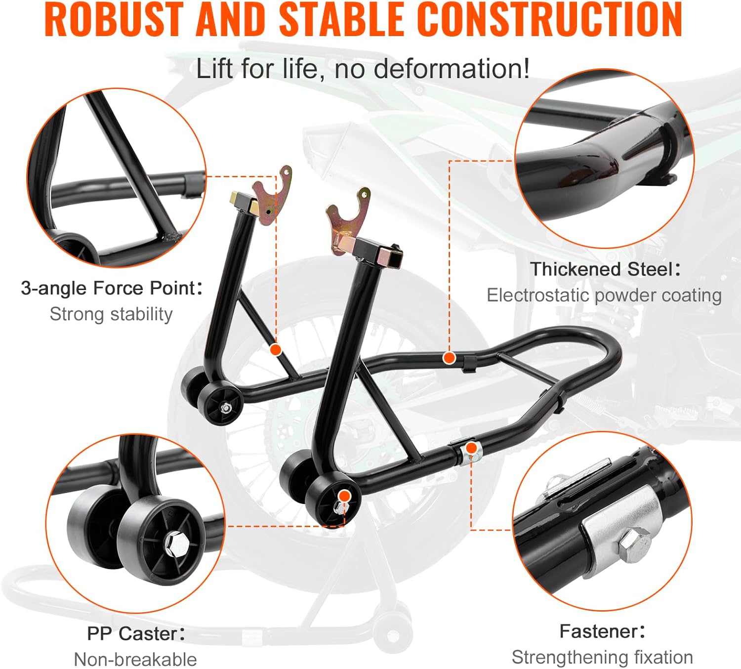 Detalle 2 de Vevor Motorcycle Stand Lift 850 lb Front/Rear Combo (Front Wheel Fork + Rear Swingarm Spool)