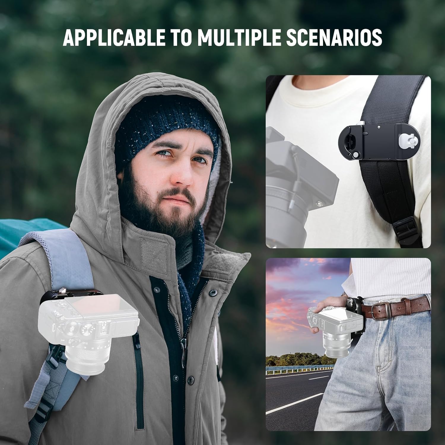 Thumbnail 4 de NEEWER Rucksack-Kamera-Clip mit quadratischer QR-Platte (Peak Design PD QR System kompatibel) für schnellen Wechsel am Gurt