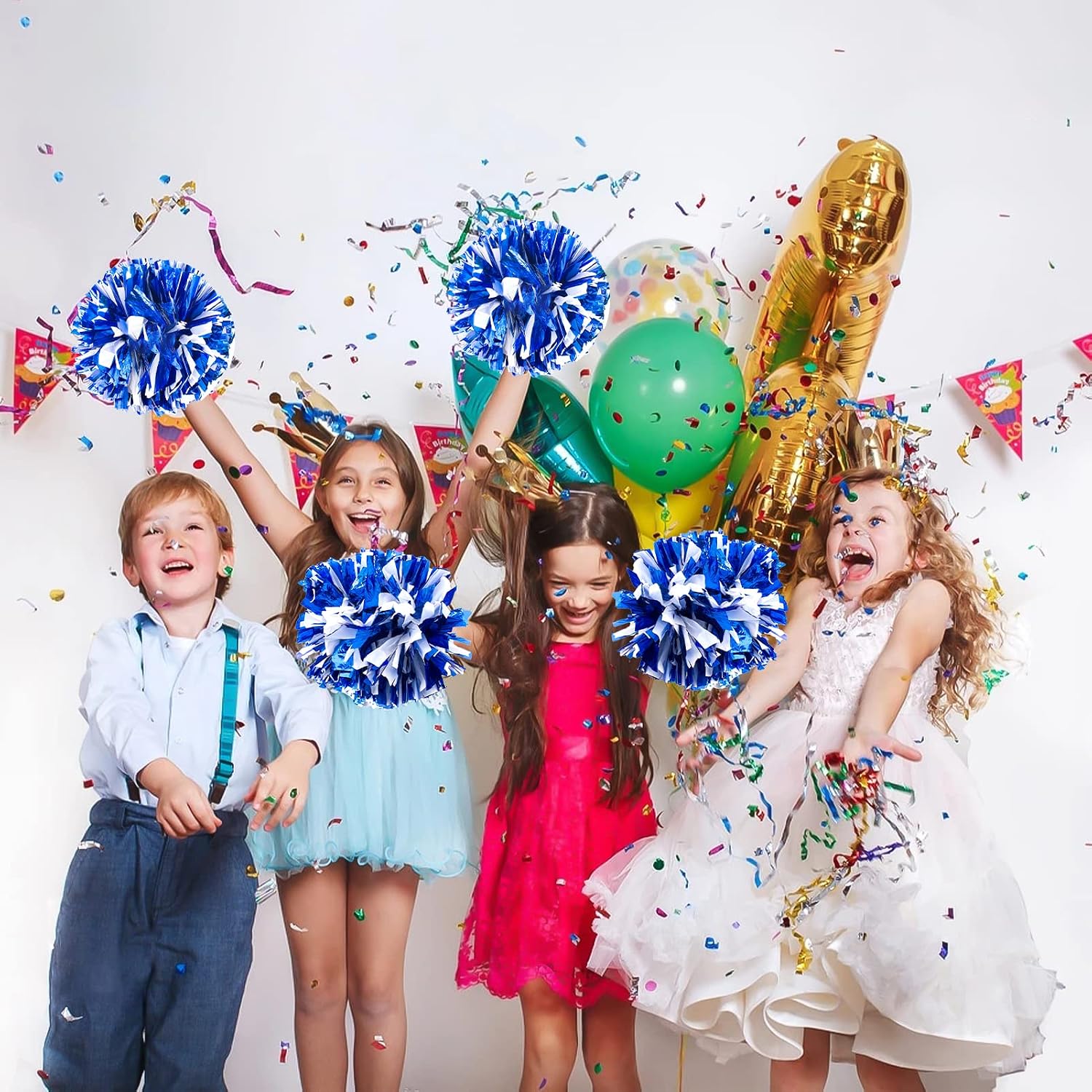 Detalle 1 de CREATIEE-PRO Metallic Cheerleading Pom Poms, 4-Piece Set with Handles