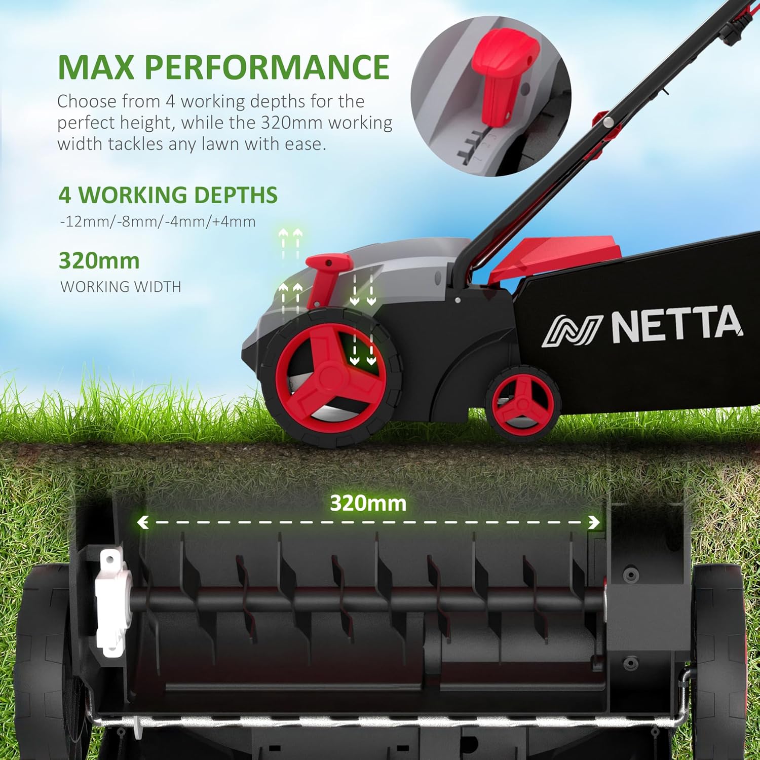 Thumbnail 2 de NETTA 1500W Lawn Scarifier and Aerator – 320mm Electric Garden Rake & Moss Remover