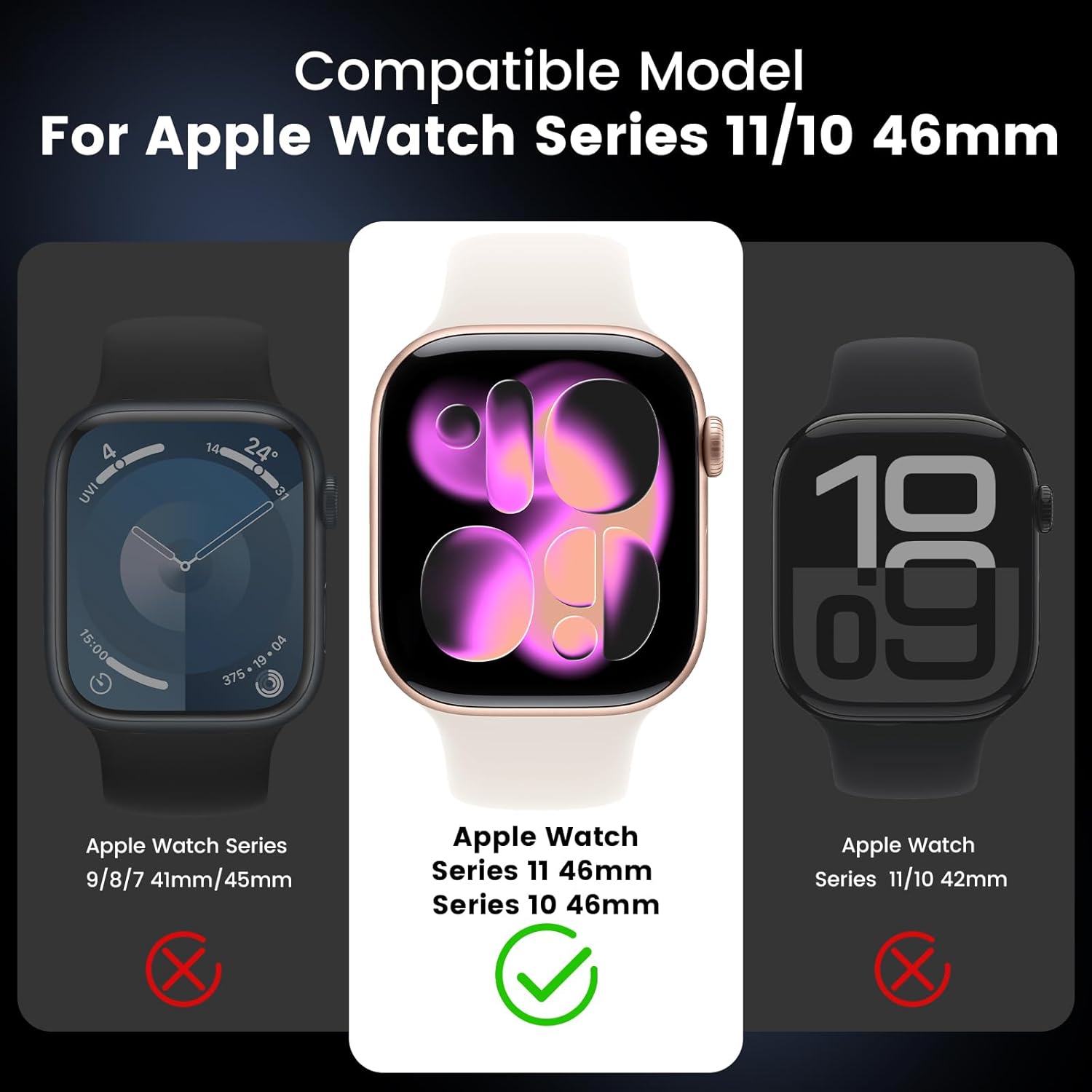 Thumbnail 1 de HWeggo 2 in 1 Waterproof Case + tempered glass screen protector for Apple Watch Series 11/10 (46mm) – blue