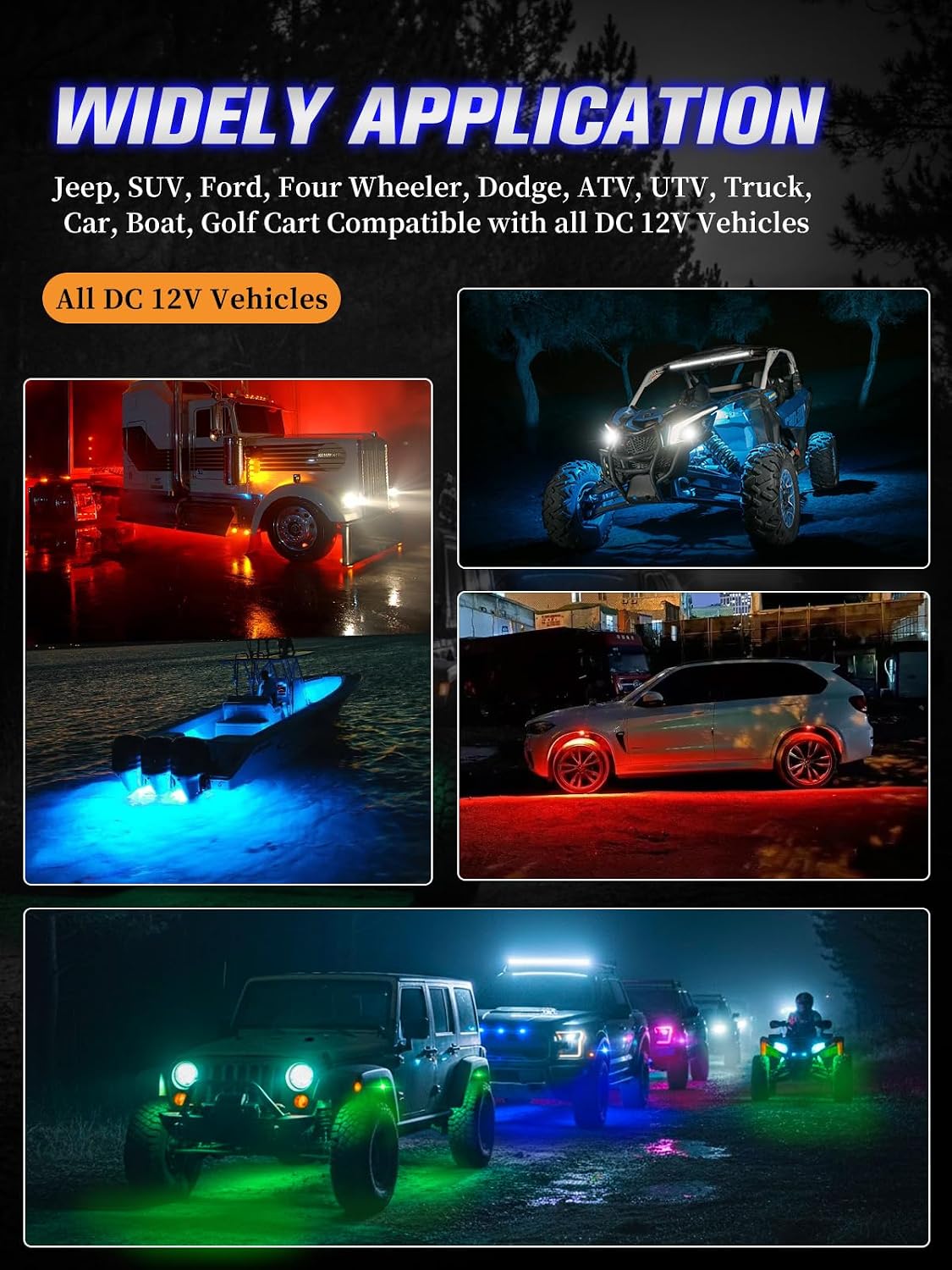 Thumbnail 6 de 8-Pod RGB LED Rock Lights Kit (APP/RF Remote) for 12V Trucks, Jeeps, UTVs, RZR & More