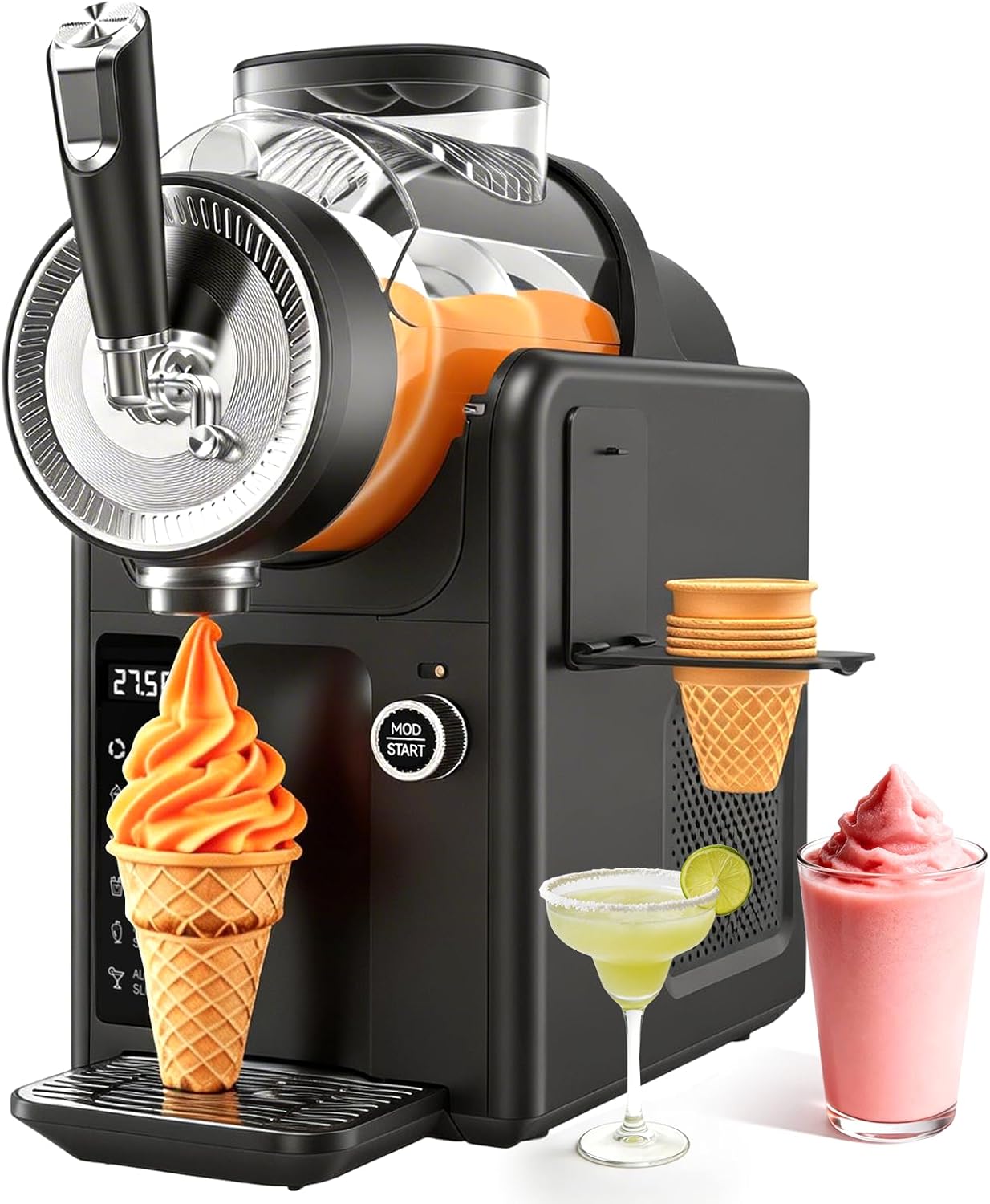 SYINTAO Slushie Machine No Ice Needed, 2-in-1 Frozen Drink & Soft Serve Ice Cream Maker (Blue-gray)