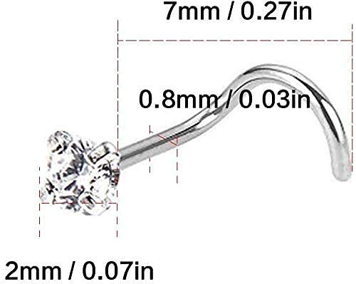 Detalle 2 de Liuxn 20 Gauge 10 Pezzi Naso Vite Curvo in Acciaio Inossidabile con Zirconia Cubico