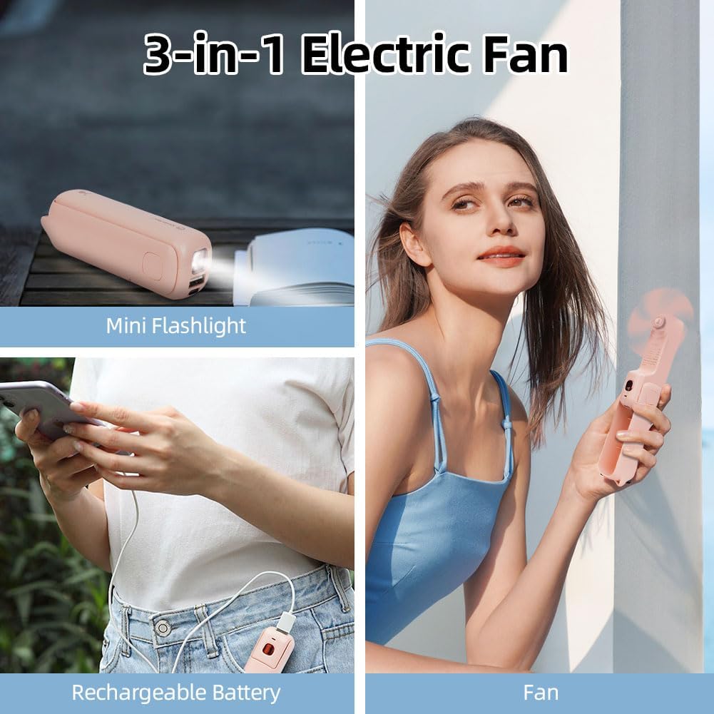 Detalle 2 de AUAUY 4872153 draagbare handventilator, opvouwbaar en roze