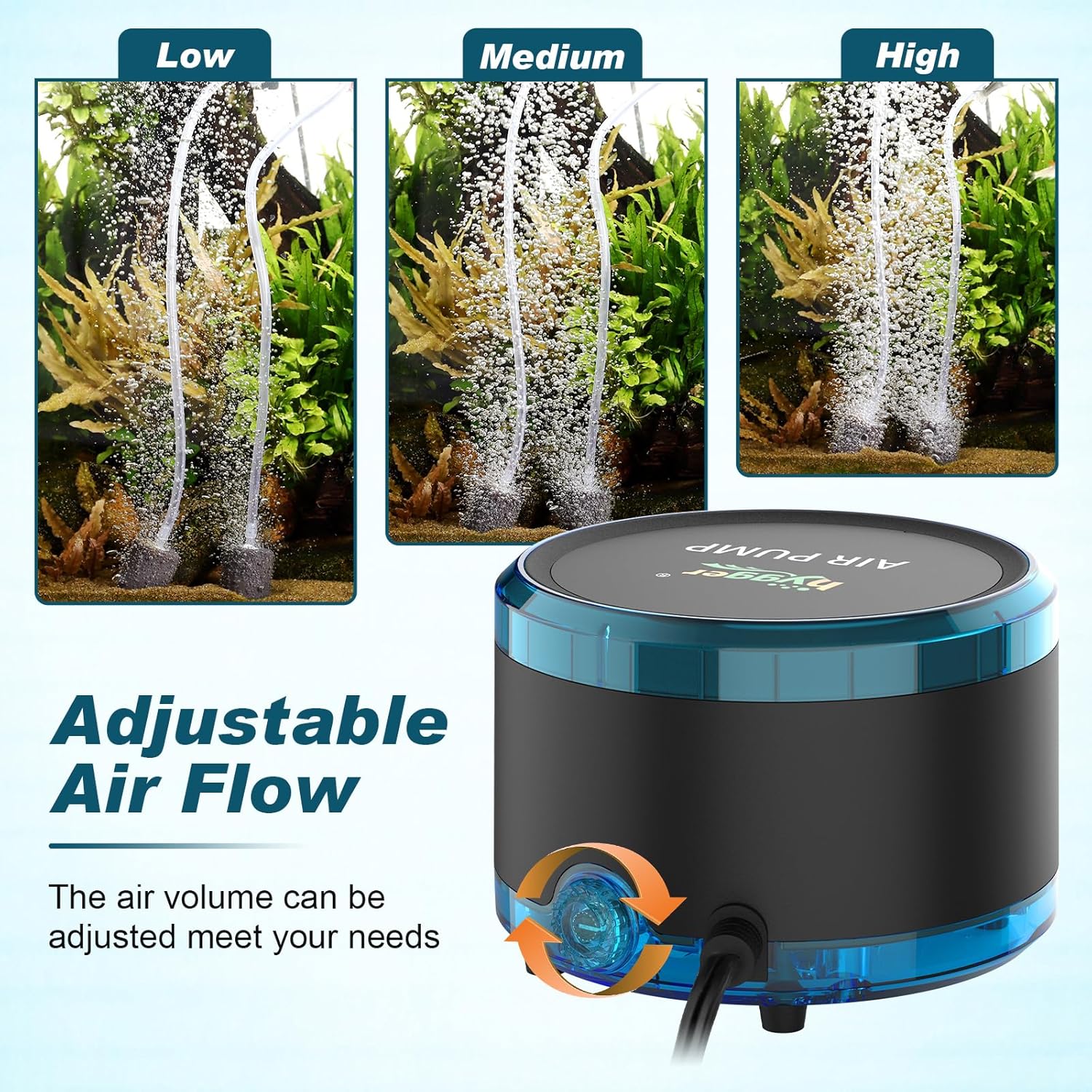 Detalle de hygger 4W Aquarium Luftpumpe – 900 L/H, Dual Outlet, einstellbarer Sauerstoffator für Aquarien bis 450 L