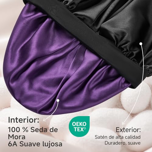 Detalle de Umisleep Gorro de Seda para Dormir con Interior 100% Seda de Morera – protección suave para el cabello