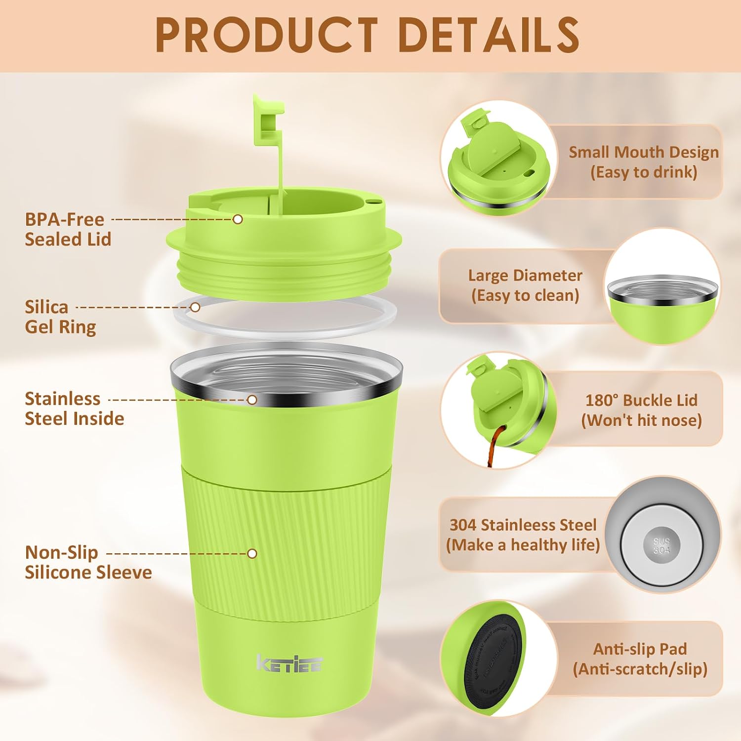 Detalle de KETIEE Insulated Travel Mug 12 oz