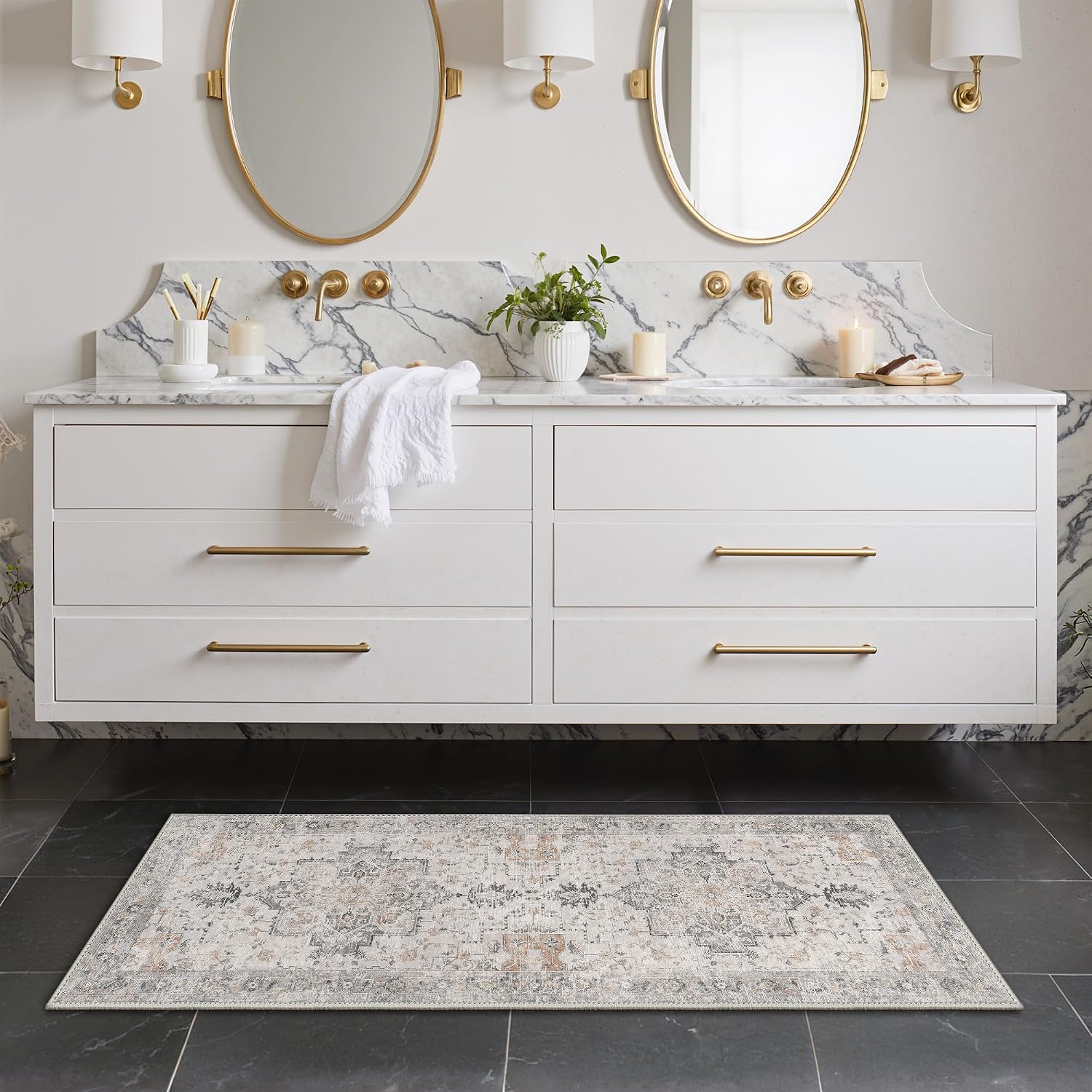 Thumbnail 3 de GENIMO 2x4 Washable Entryway Rug: Non-Slip, Vintage Floral Indoor Mat