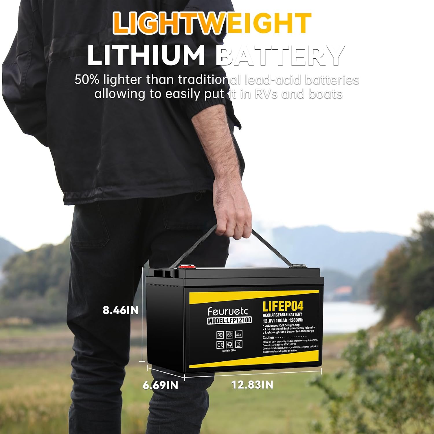 Detalle 2 de Feuruetc 12V 100Ah LiFePO4 Battery 2-Pack with 100A BMS