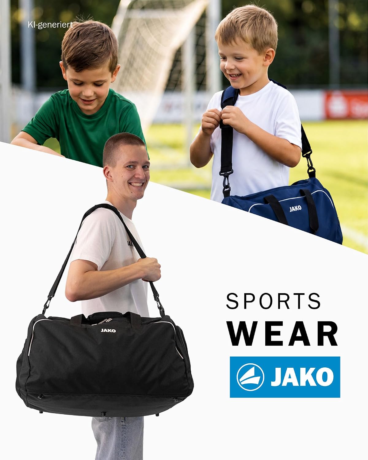 Detalle 2 de JAKO Classico – czarna torba sportowa 38 × 21 × 28 cm z regulowanym paskiem