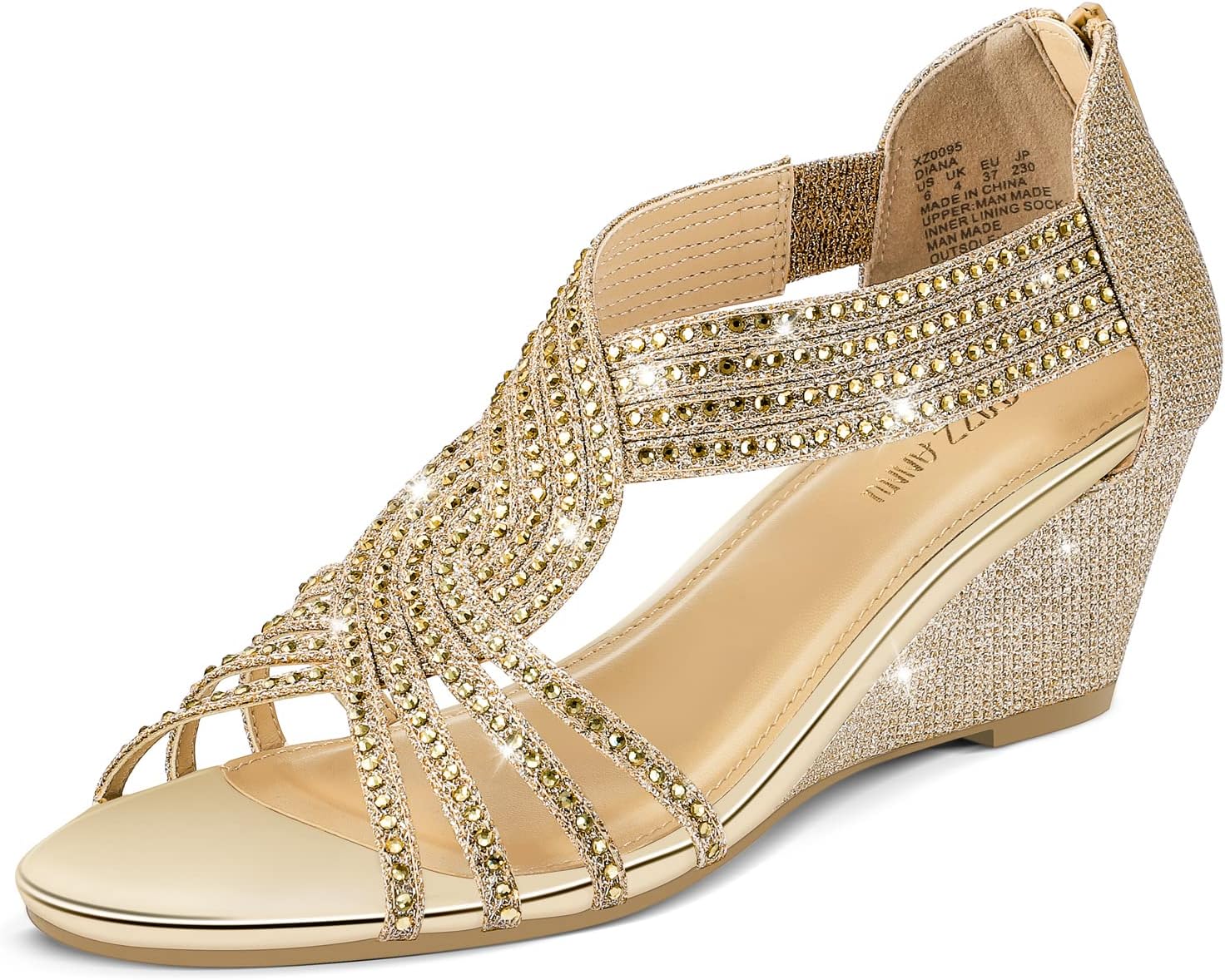 Thumbnail 6 de PIZZ ANNU Women's Diana Low Wedge Sandals – Sparkling Rhinestone Open Toe Dress Shoes