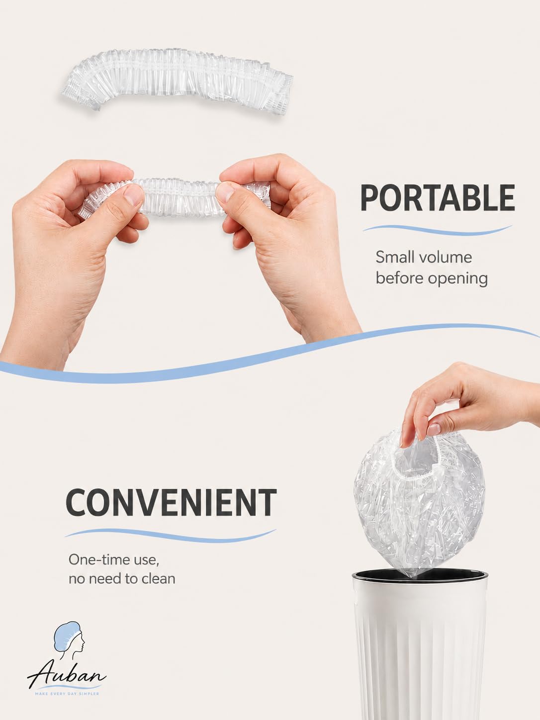 Detalle 2 de Auban 100PCS Disposable Shower Caps