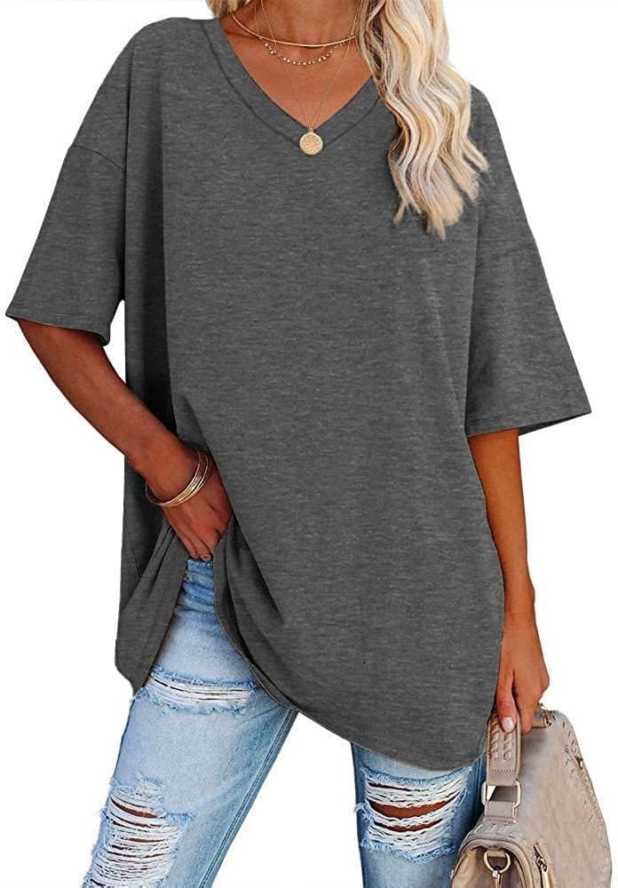 Detalle de Famulily Women's Summer Casual V Neck Half Sleeve T Shirt – Oversized Baseball Top
