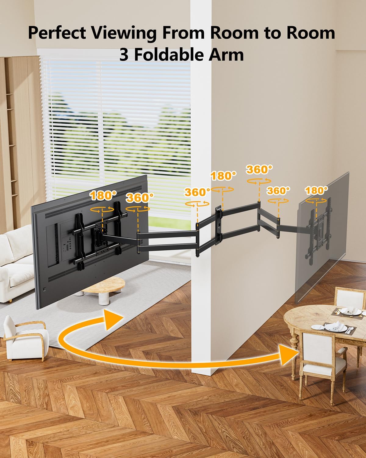 Detalle de WHYFONE TV Wall Bracket with 1016mm Long Arm for 37-75 Inch TVs — Full Motion Corner Mount (VESA up to 600x400mm, 45kg)