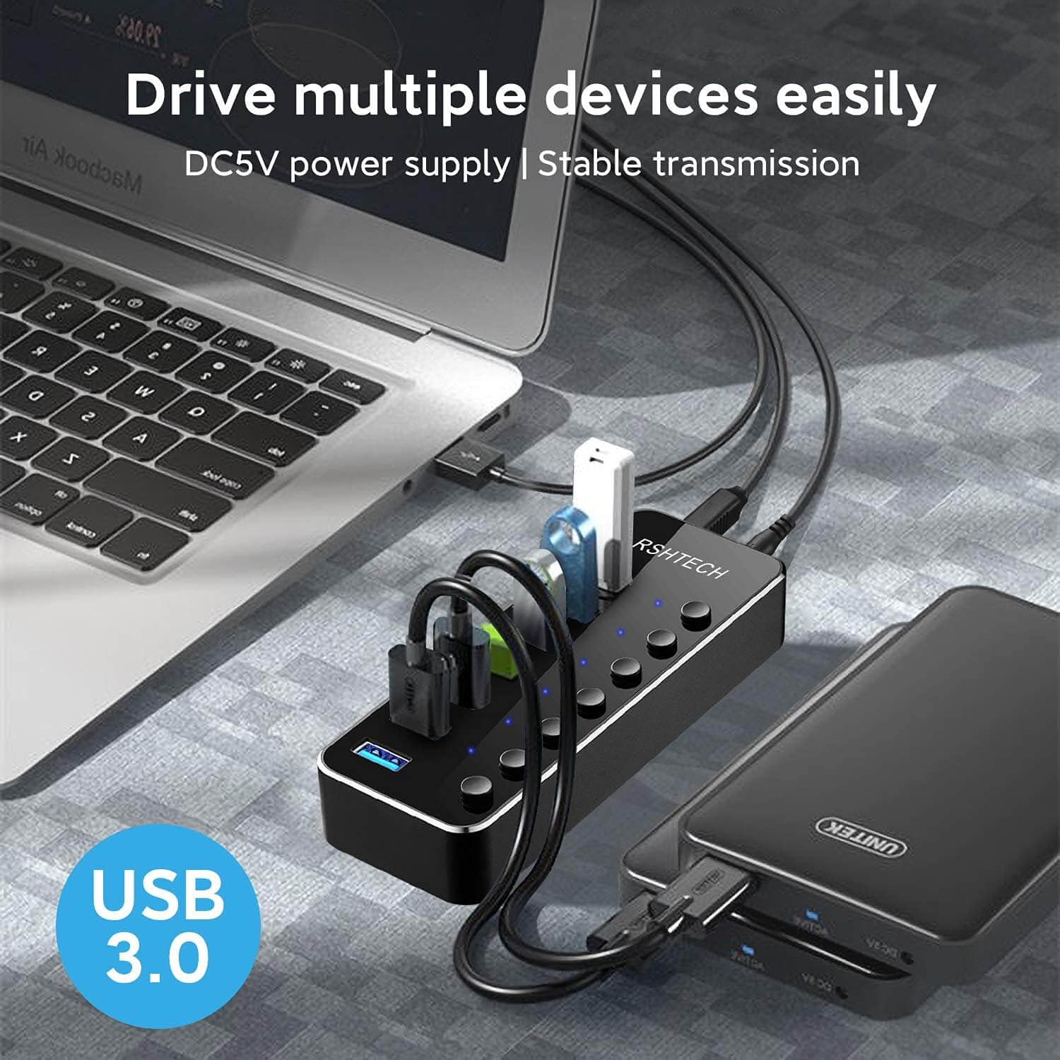 Detalle de RSHTECH RSH-518 7‑port USB 3.0 Hub