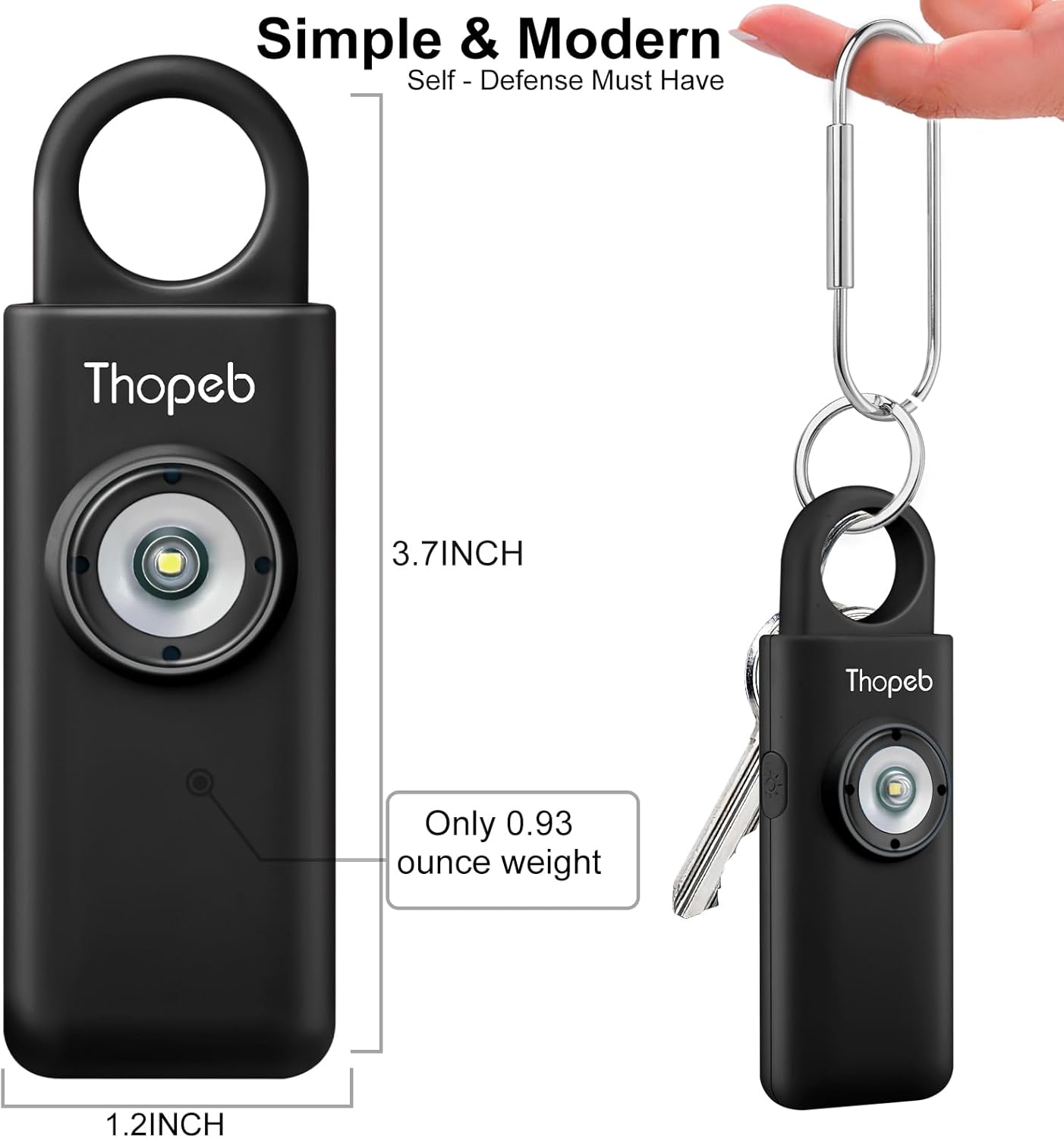 Thumbnail 2 de Thopeb Original Persönlicher Alarm Für Frauen – Wiederaufladbar, 135 dB Sirene, SOS‑LED, Schlüsselanhänger (Anthrazit)