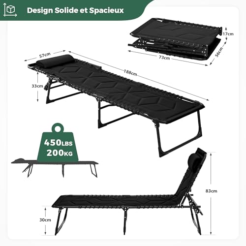 Detalle 2 de Palawano Transat de Jardin Extérieur Pliable et Rembourré 190 × 70 cm