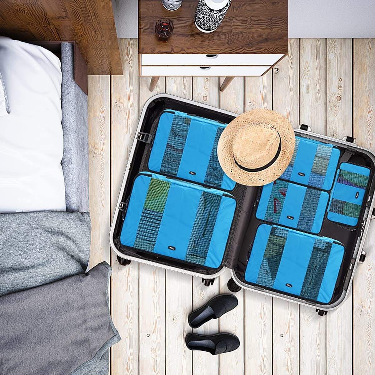 Thumbnail 6 de RYACO Koffer-Organizer 7-teiliges Packwürfel-Set – wasserdichter Rucksack, Blau