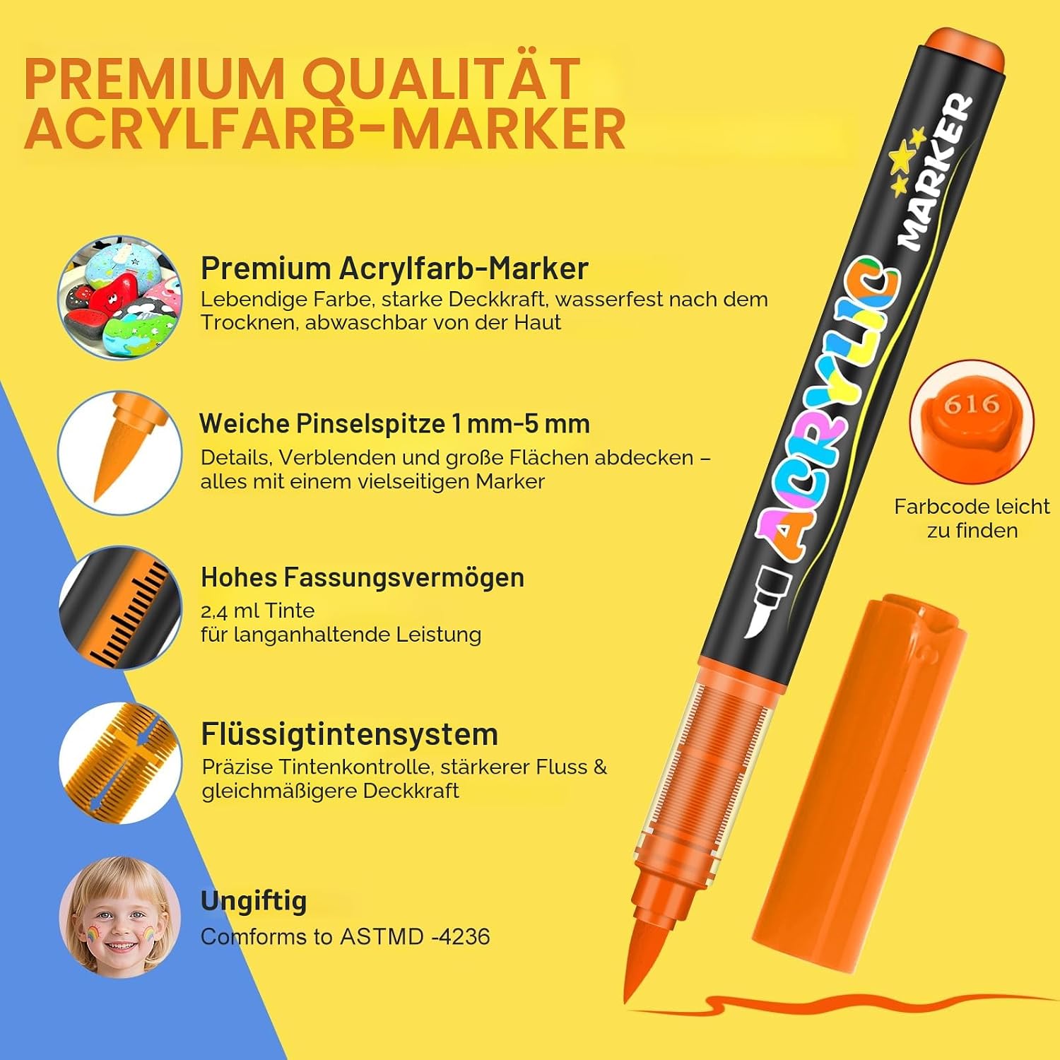 Detalle de Lyuvie 240 Farben Acrylstifte – Wasserfeste Marker für Stein, Holz, Glas und mehr