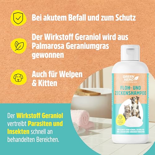 Detalle 2 de Green Hero Floh- und Zeckenshampoo für Hund & Katze 250 ml – silikonfrei, parabenfrei